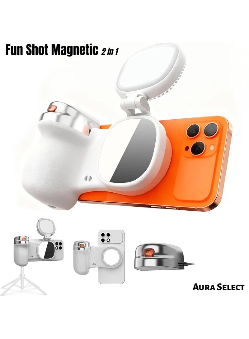  أورا سيليكت ضوء سيلفي مغناطيسي ومقبض كاميرا الهاتف مع مصراع لاسلكي قابل للفصل، مقبض Fun Shot مريح للاستخدام مع أجهزة iPhone و Android، يدعم الكاميرا الأصلية، حامل ثلاثي القوائم، مجموعة أدوات إنشاء محتوى محمولة - Image 1